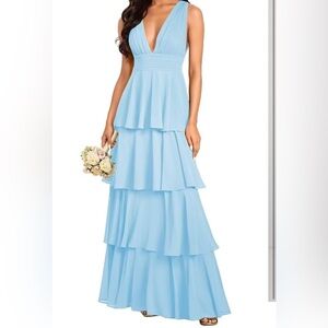 Sky Blue Ruffle Tiered Maxi Dress